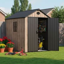 Hoggar – Harz Gartenhaus 3,62m2 Oak O40 - Boden Inklusive – Seitenfenster – Premium-holzoptik – Große Doppeltür – Uv-schutz & Wasserdicht – 