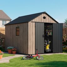 Hoggar – Harz Gartenhaus 6,41m2 Oak O60 - Boden Inklusive – Seitenfenster – Premium-holzoptik – Große Doppeltür – Uv-schutz & Wasserdicht – 