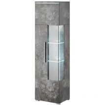 Hohe Designvitrine Kollektion bombay. Schiefergrau. Türanschlag links.