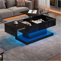 Höhenverstellbarer Beistelltisch Mit Led 100 X 50 X 45cm, Wohnzimmertisch Mit Stauraum, Seitliches Schiebedeckendesign, Schwarz