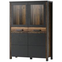 Meublorama - Hoher Buffetschrank Kollektion windsor. Farbe anthrazitgrau und dunkle Eiche.