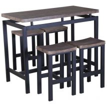 Hoher Tischset, Bar + 4 Hocker nimes. Modernes Set im Industriestil, Holz und Metall.