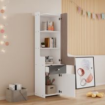 Hohes Bücherregal Mit 2 Einlegeböden, 1 Schublade Und L-tür, Modern, Aus Mdf, Weiß Und Grau, 45×40×184 Cm
