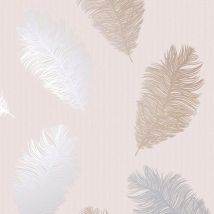 Holden Decor - Feathers Wallpaper Glitter Metallic Rose Gold Silver Blush Pink Textured Holden