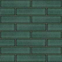 Holden Decor - Celadon Gloss Tile Emerald Green Wallpaper Tiling Effect Textured