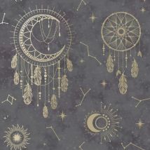 Holden Decor - Dreamcatcher Black Gold Wallpaper Stars Constellation Metallic