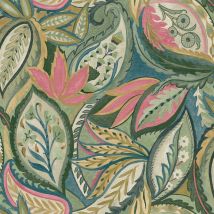 Paisley Leaves Pink Wallpaper Floral Leaf Green Modern Feature Wall - Holden Decor