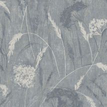 Holden Decor Pappus Blue Grey Flower Metallic Gold Textured Vinyl Wallpaper