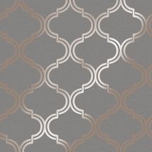 Holden Decor - Geometric Grey Rose Gold Metallic Shimmer Wallpaper Modern Feature
