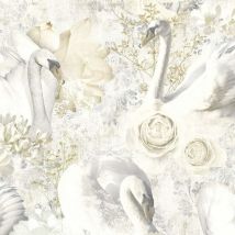 Holden Decor - Gabriella Beige Wallpaper Swans Floral Textured Paste The Wall