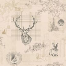 Holden Decor - Animal Print Wallpaper Woodland Stag Rabbit Trees Flowers Linen Charcoal