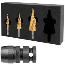 Holemaker Technology 3 Piece Impact Rated Step Drill Set 12, 22, 30MM In Foam & 111130-012A Adaptor