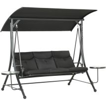 Hollywoodschaukel 3-sitzer Mit Couchtisch Und Verstellbarem Sonnendach, Belastbar Bis 300 Kg, Für Garten Und Terrasse, 271 × 125 × 177 Cm, Schwarz