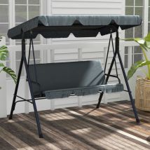 Hollywoodschaukel 3-sitzer Mit Sitzpolster Und Verstellbarem Sonnendach, Belastbar Bis 240 Kg, Für Garten Und Terrasse, 172 × 110 × 153 Cm, Grau