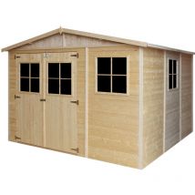 Timbela - Holz Gartenschuppen - Abstellkammer mit Fenstern - H226x316x324 cm/9 m² Naturholz-Shiplap-Schuppen - Gartenwerkstatt - Fahrrad