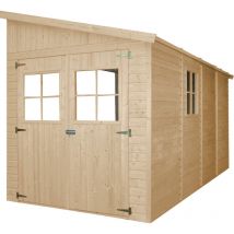 Timbela - Holz Gartenschuppen (ohne Seitenwand) mit imprägniertem boden - Abstellkammer mit Fenstern - H244x211x416 cm/8 m2 - Gartenwerkstatt