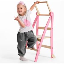 Holz Lernleiter Montessori Platzsparend: Klappbare Lernleiter, Hocker Für Kinder, Faltbare Kindertreppe, Lernleiter Mit Kippschutz (pink)