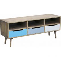 Holz -tv -schrank Mit 3 Regalen Und 3 Farbigen Schubladen Breda