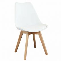 Holz- und Kunststoff-Innenstuhl mit gepolstertem Sitz – Weiß – 45cm Breite x 50cm Tiefe x 85cm Höhe – Sitzhöhe 45cm