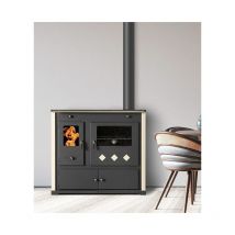 Prometey - Holzofen Practik lux Eco, Gusseisen-Topplatte, rechter Rauchabzug