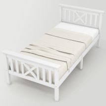 Redom - Einzelbett Holzbett Bettgestell mit Lattenrost mit Kopfteil 90x200cm Weiß