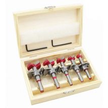 Holzbohrer 5er Set (Ø15-35 mm), Holzfräser, Bohrerset mit verstellbarer Positionierung, Hartmetall-Lochsäge mit Tiefenanschlag (Tiefenbereich 10-40