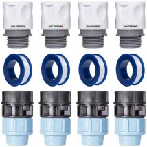 Kit de raccordement de tuyau ldpe 25mm pour robinets : 4x Raccord rapide 20mm, 4x Connecteur pe 20mm è 25mm, 4x Bande de téflon - Holzbrink