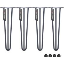 Holzbrink - Pied de Table en Acier Hairpin Triple Barre 12 mm, Hauteur: 25 cm, Gris Anthracite, 4 pcs, HLT-13A-25-7016