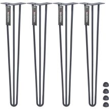 Pied de Table en Acier Hairpin Triple Barre 12 mm, Hauteur: 60 cm, Gris Anthracite, 4 pcs, HLT-13A-60-7016 - Holzbrink