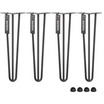 Holzbrink - Pied de Table en Acier Hairpin Triple Barre 12 mm, Hauteur: 25 cm, Acier Brut, 4 pcs, HLT-13A-25-0000