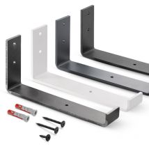 Holzbrink - Support d'étagère en métal, équerre d'étagère murale, étagère è livres, jardinière, 250mm, Blanc, 4 pièces, HLR-J-250-9016