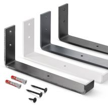 HOLZBRINK Support d’étagère en métal, équerre d’étagère murale, étagère è livres, jardinière, 300mm, Blanc, 2 pièces, HLR-J-300-9016