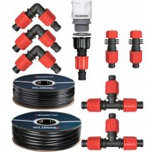 Holzbrink - Système d'irrigation goutte-à-goutte, kit d'arrosage pour les thuyas : Tuyau d'arrosage 25 m advanced 16 mm, 5 m Tube ldpe 16 mm,