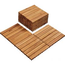 Yaheetech Holzfliesen Akazie 30x30 cm, 10er Set-0,96 m² Terrassenfliesen Balkonfliesen Klicksystem, Wetterfest Balkon Bodenbelag Gartenfliesen für