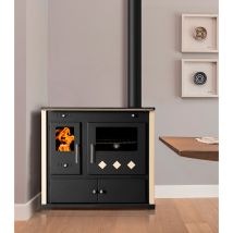 Holzherd mit Keramikplatte – 9,5 kW – Seitenteile elfenbeinfarben lackiert und modernes Design – Energieklasse A