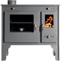 Prometey - Holzherd Eco Retro – 7 kW – Vintage-Stil, umweltfreundlicher Wirkungsgrad, Gussplatte und Rauchrohr links – Energieklasse a