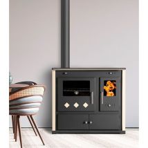 Prometey - Holzherd Pr. Lux Eco – 9,5 kW – Gussplatte, elegantes Design, Farbe Elfenbein, Energieeffizienz und Rauchrohr links – Energieklasse a