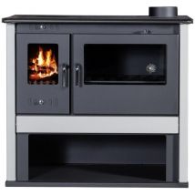 V05 - Holzherd Viki Lux – 10,5 kW – Metallplatte oben, elfenbeinfarbene Seitenwände und funktionales Design – Energieklasse a