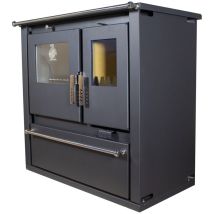 Verso - Holzherd cs Plus – 7,7 kW – Metallplatte oben, Backfach aus Edelstahl und Rauchrohr links – Energieklasse a