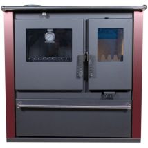 Verso - Holzherd cs Plus – 7,7 kW – Metallplatte oben, bordeauxfarbene Seitenwände, funktionales Design und Rauchrohr links – Energieklasse a
