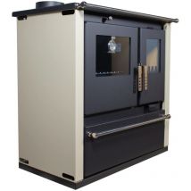Verso - Holzherd cs Plus – 7,7 kW – Metallplatte oben, elfenbeinfarbene Seitenwände, praktisches Design und Rauchrohr links – Energieklasse a