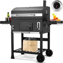 Holzkohlegrill BBQ Smoker Grillwagen Kohlegrillwagen Standgrill für Camping mit Thermometer