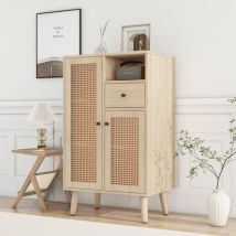 Holzkommode Mit 2 Rattan-türen Und 1 Schublade – Natur