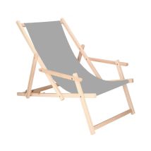 Holzliege Mit Armlehnen Für Den Garten Oder Strand, In Der Farbe Aschgrau.