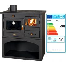 Prity - Holzofen 1P34 mit Backfach – 10,1 kW – Graphitschwarz – Energieklasse a – Mit Metall-Kochplatte, Rauchrohr seitlich links