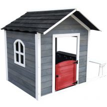 Holzspielhaus Robincool Chloe 1,2 m² 116x138x132 cm Kinderspielhaus für draußen mit Falttür, Giebeldach, Fenstern und Außenbank