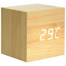 Holzwecker Mini-Digitaluhr mit 3 Helligkeitsstufen und Sprachsteuerung, perfekt für Familienreisen