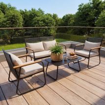 Homavo Outdoor-sofagruppe Für 4 Personen Aus Rattan, Dicke Kissen, Abnehmbarer Rückenlehne, Robuste Metallrahmen, Wasserdicht Und Rostfrei, Für Balkon