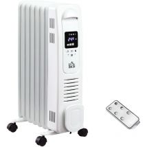 1500W Oil Filled Radiator, 7 Fin Portable Heater w/ Timer Remote Control White - Homcom
