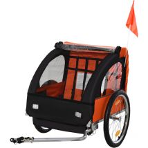 Homcom - 2 Seat Bike Trailer Bicycle wagon for Kids Child Steel Frame Safety Harness Orange